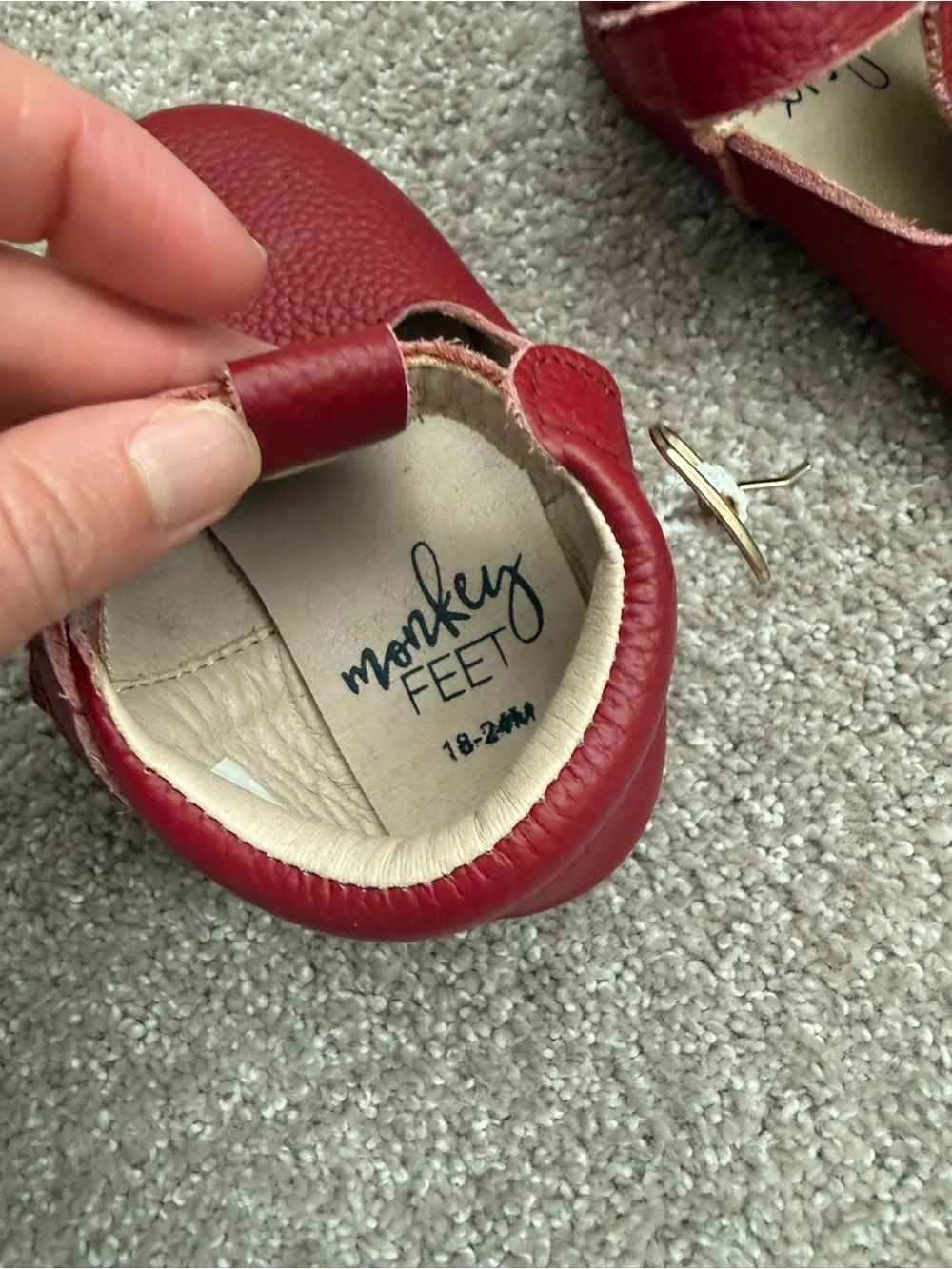 Monkey Feet Leather Classic Red T-Strap Kids Shoes 18-24 Months